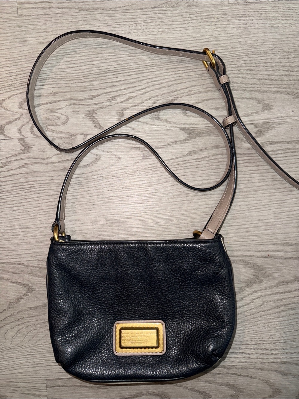 Marc by Marc Jacobs Black Leather Crossbody with Gold Plaque